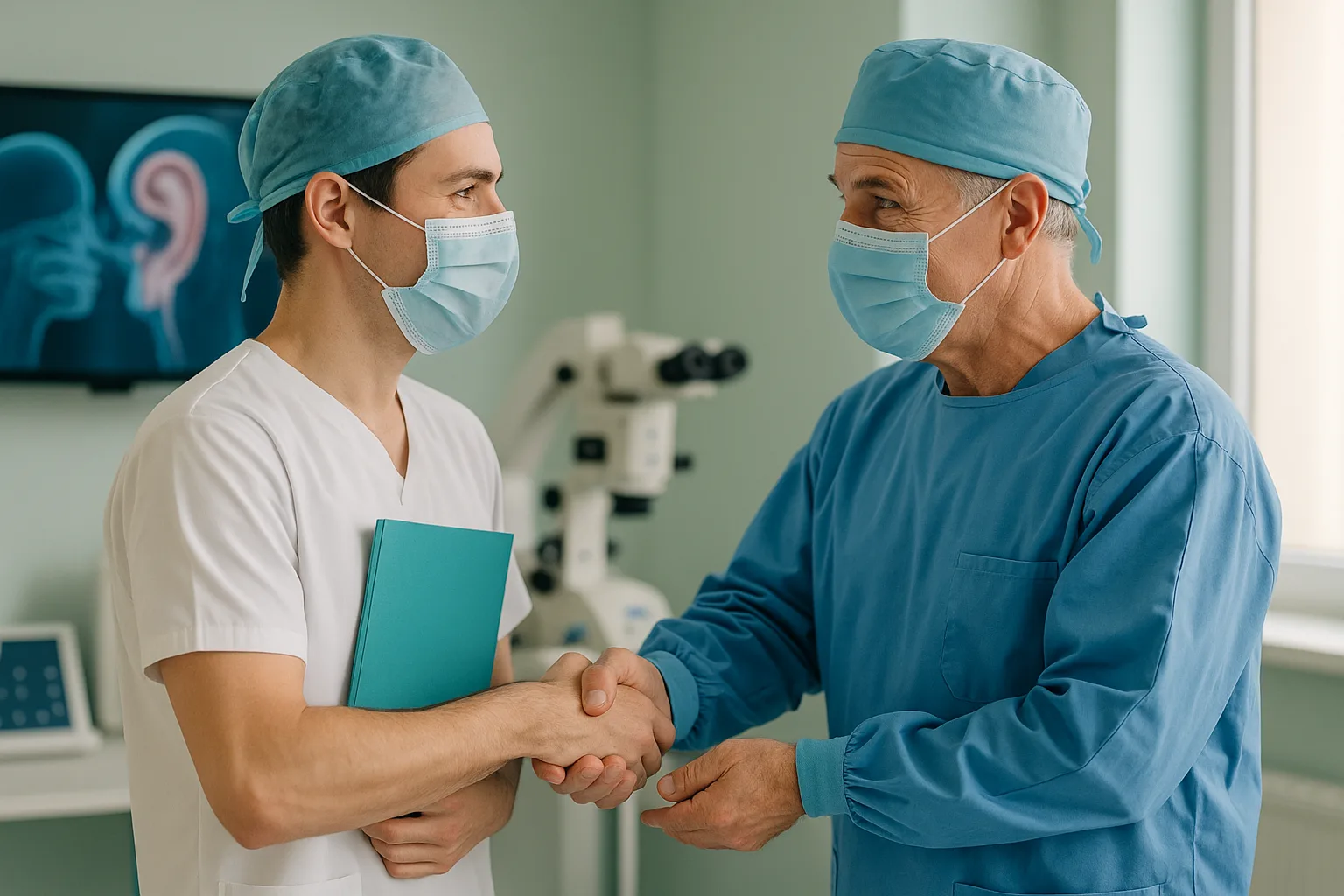 студент и наставник обмениваются взглядом после завершения курса